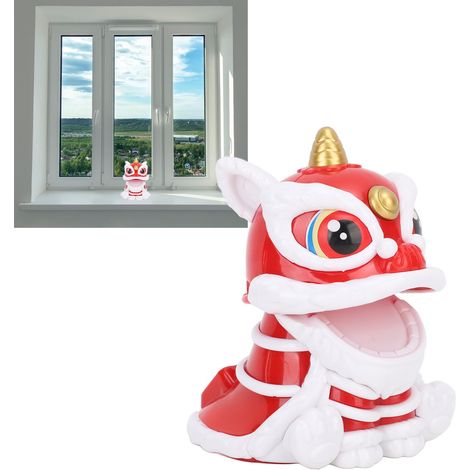 Voiture solaire avec figurine de lion à hochement automatique, ornement de caisse enregistreuse domestique en forme de lion à capteur de lumière et panneau solaire, rouge. (1/5)