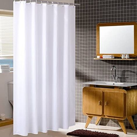 Rideau de douche de 71 x 78 pouces, rideau de salle de bain en polyester imperméable avec crochets, blanc (1/5)