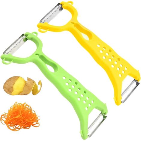 Rallador de verduras de doble cara, pelador de acero inoxidable de doble función, pelador y rallador 2 en 1, pelador de frutas y verduras con mango ergonómico (2 unidades) (1/5)