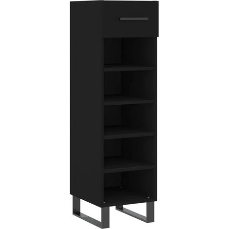 Elegante scarpiera nera 30 x 35 x 105 cm con cassetto e vano contenitore stile industriale legno nero 020048747