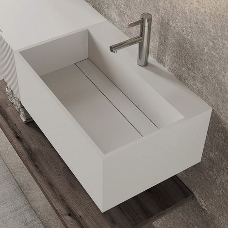Lavabo bagno sospeso 60 cm design bianco opaco in resina Tevere (1/5)
