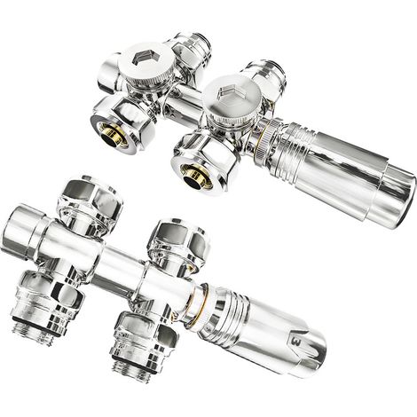 S'AFIELINA Thermostat de radiateur Set multibloc pour radiateur Robinetterie de raccordement pour radiateur de salle de bain, Chrom (2 pc)