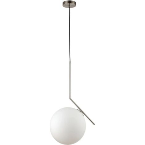 Suspension minimaliste nickel satiné boule blanche E27 Italux (1/2)