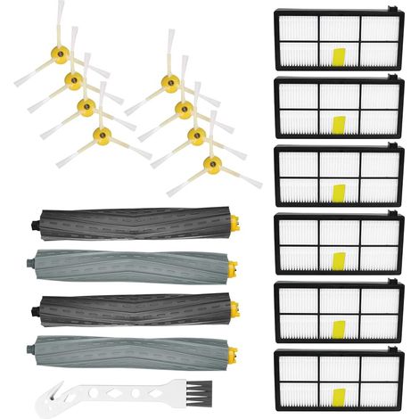 19 Pièces Accessoires Kits de Rechange pour Roomba Filtre Consommables Aspirateur Filtre Brosses Latérales Brosse en Caoutchouc 800 900 Series 850 860 861 866 870 880 890 960 980 981 985 (1/5)