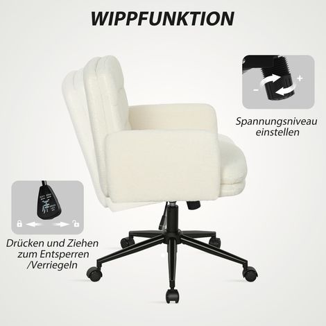 Fauteuil de bureau roulant en tissu, accoudoirs, 5 roulettes, pivotant, blanc crème (1/4)
