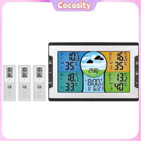 Station météo numérique - COCOSITY - 3 capteurs - Thermohygromètre int./ext. - Portée 100 m - Noir et argent (1/5)