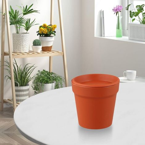 Pot de fleurs rond suspendu en résine avec bac récupération d'eau, imitation céramique plastique (1/5)