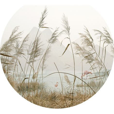 Papier peint intissé auto-adhésif rond  Thème Roseaux - 70 x 70 cm (1/5)