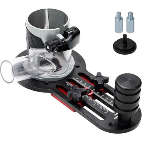 Base de toupie pour débroussailleuse à bois, support à fente 2 en 1 pour machine de coupe de 65 mm, localisateur de perforation invisible, support de défonceuse plongeant en aluminium avec échelle (1/5)