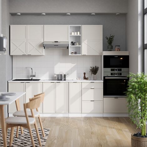 Cuisine Fame-Line, GrisBeige/Blanc, 280 cm sans plan de travail, Vicco