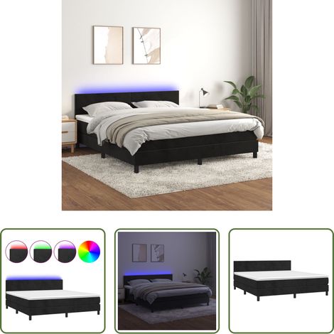 vidaXL LED -  Boxspringbett mit Matratze & LED Schwarz 180x200 cm Samt (1/5)