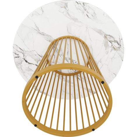 Table à manger ronde (80×80×76 cm), table de cuisine, table basse ronde pour 4 personnes, adaptée à la salle à manger et au salon, pieds en métal, plateau en MDF effet marbre, pieds dorés (1/5)