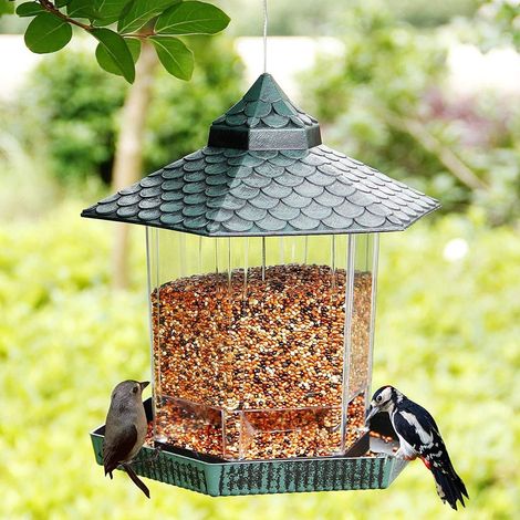 Outdoor Weatherproof Automatic Bird Feeder, Dragon Scale Antique Green  Garden Wild Bird Station