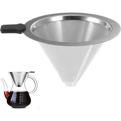 Filtro per caffè Filtro per caffè portatile Filtro per caffè Pour Over Filtro per caffè a doppio strato in acciaio inox a maglia fine Filtro per caffè conico 300 mesh (1/5)