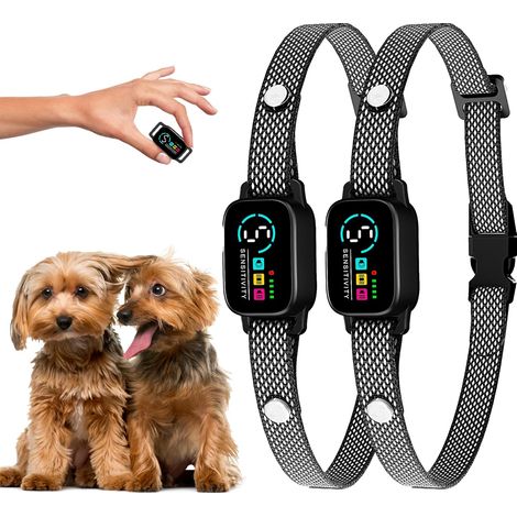 Lot de 2 colliers anti-aboiements pour petits chiens de 8 à 40 lb - 3 modes et 5 niveaux de sensibilité - Étanche, rechargeable, charge magnétique - Entraînement humain et efficace (Noir) (1/5)