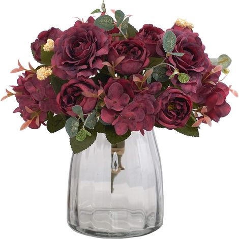Bouquet Faux Fleurs - Pivoine Hydrangée Camélia en Soie et Plastique - Décoration Intérieure Extérieure Bureau Maison Jardin - 2 Pièces (1/5)
