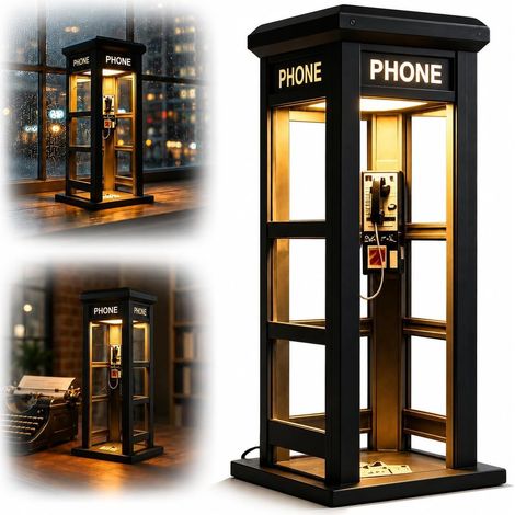 Lampe de table rétro pour cabine téléphonique, mini cabine téléphonique vintage, lumière d'accentuation LED chaude, style classique, pour chambre à coucher, bureau à domicile, décoration de bar (noir) (1/5)