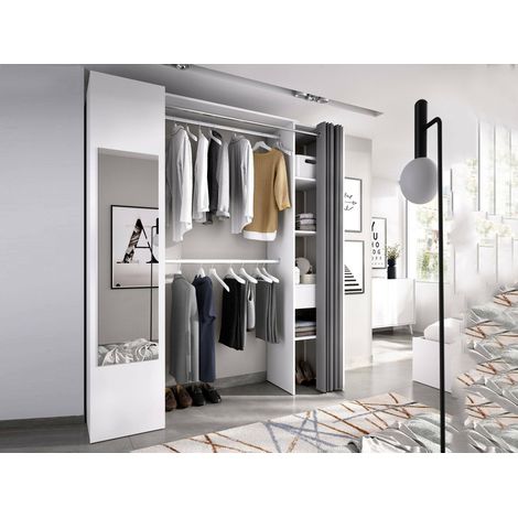 Dmora - Guardaroba grande Aru, Struttura per cabina armadio, Mobile appendiabiti aperto, 177x52h205 cm, Bianco e Antracite (1/5)