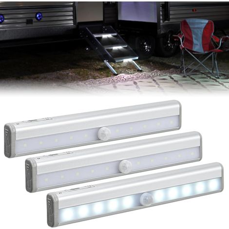 Lot de 3 lampes d'escalier avec détecteur de mouvement - Bandes LED sans fil - Alimentation par piles et fixation magnétique - Idéales pour camping-cars, caravanes, remorques, sous-meubles, escaliers (1/5)