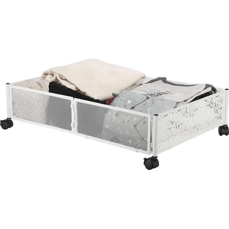 Rangement Sous le Lit, Tiroirs à Chaussures avec Roulettes, boîte de rangement en métal sous le lit, assemblage sans outil pour chambre à coucher, vêtements, chaussures,blanc (1/5)