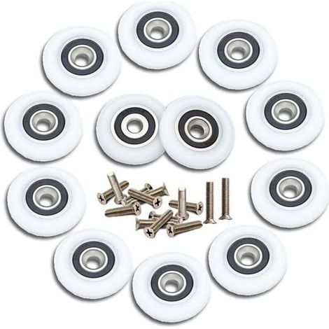Roulette porte coulissante de douche 23mm – Lot de 12 roulettes avec vis en acier inoxydable – Compatible portes en verre (1/5)