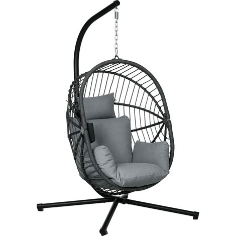 Chaise œuf suspendue gris avec coussin confort extérieur 120x106x188cm détente