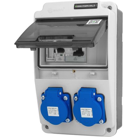 Tableau électrique de chantier XS 2x230 V 16 A, disjoncteur différentiel compact « Erbetka » avec compteur d'énergie Doktorvolt DV-6838-D (1/4)