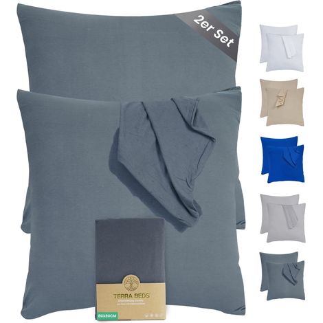 Taie d'oreiller 80x80 lot de 2 - 100% coton jersey 160 g/m² - Housse de coussin pour oreiller 80x80 avec fermeture éclair, douce et respirante - Gris anthracite (1/5)