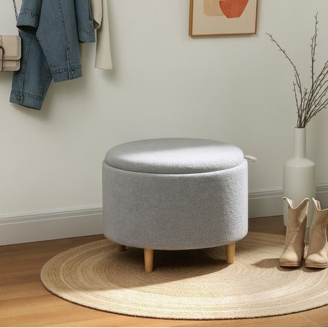 Pouf coffre rond avec couvercle réversible, rangement caché, 56 x 56 x 42 cm, gris HAVRYA (1/3)