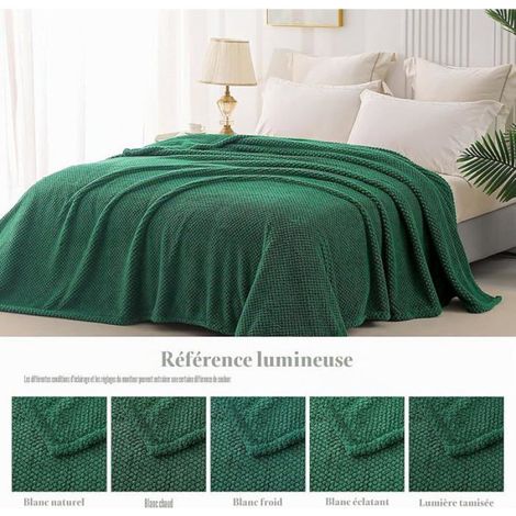 Couverture Poire - Microfibre Jacquard - 130 x 170 cm - Pour Canapé ou Lit - Vert Foncé (1/5)