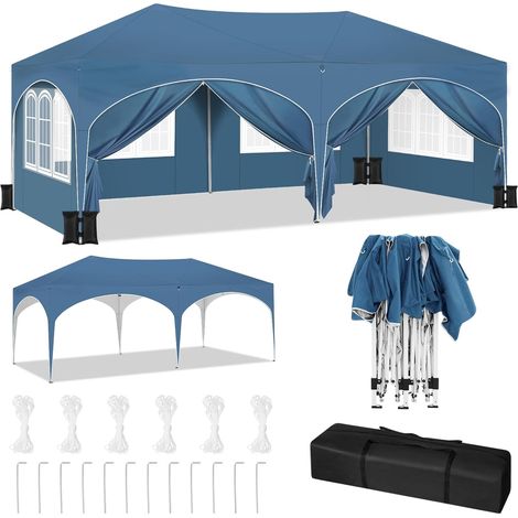 WOLTU Gazebo da Giardino 3 x 6 m, Impermeabile Protezione UV, per Matrimonio Eventi e Barbecue, Blu +Set di 4 Sacchi di Sabbia