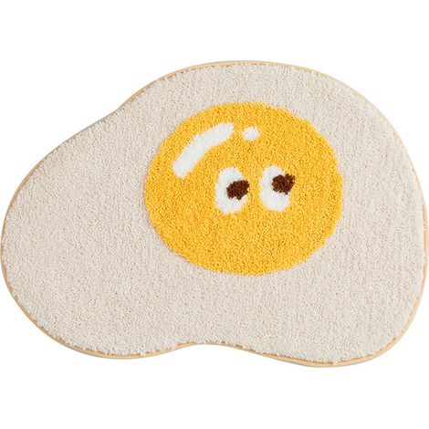 Tapis de bain mignon en forme de jaune d'œuf, Extra Doux et Absorbant,Tapis antidérapant pour Baignoire, Douche et Salle de Bain, 45x65cm (1/5)