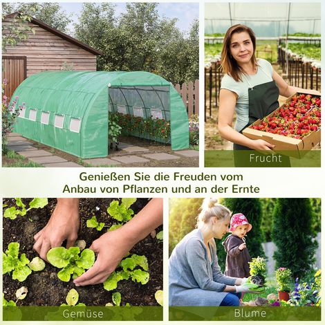 Serre tunnel 6x3x2m avec protection UV, abri végétal en acier, bâche enroulable, espace de culture praticable, châssis robuste, couleur verte. (1/5)