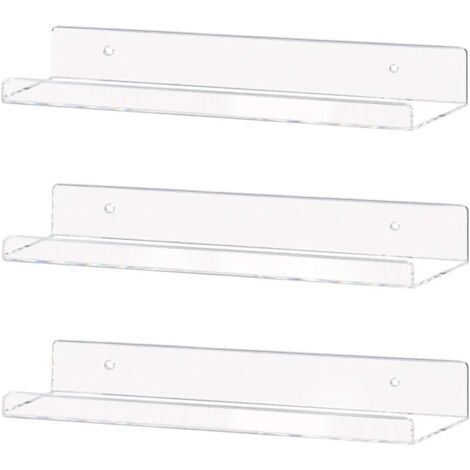 LAN Étagère murale flottante invisible en acrylique transparent de 38 cm, étagère murale pour livres d'enfants (lot de 3) (1/4)