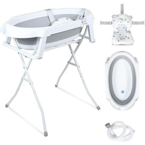 Baignoire pliable avec support antidérapant, tapis de bain et insert de baignoire pour nouveau-nés et tout-petits, gris (1/5)
