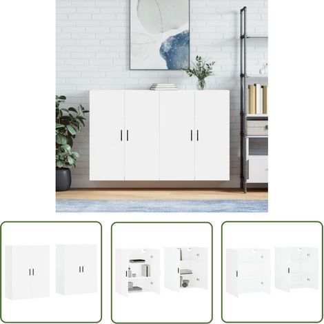 The Living Store Armoires murales 2 pcs blanc 69,5x34x90 cm - Meuble De Rangement - Buffet - Meuble Mural - Armoire Blanche - Armoire Moderne (1/5)