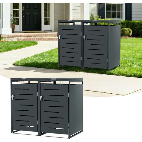 TolleTour Juego de 2 cubiertas para contenedores de basura acero inoxidable para cubos 120L y 240L, armario exterior resistente
