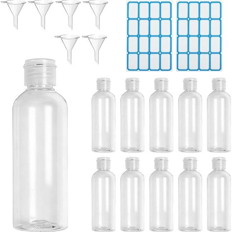 11 x 100 ml Travel Bottle, Airplane Travel Kit, Travel Bottles for Toilet, Cosmetics, Shampoo, Lotions, Liquids, with 6 Funnels and 2 Labels (1/5)