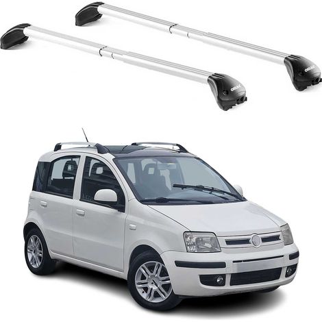 OMAC Barres de toit transversales certifiées TÜV pour Fiat Panda III City Cross 2012-2026 – Verrouillables (4 antivols) – Charge max 100 kg – Sangle inox + protection caoutchouc Argent (1/4)