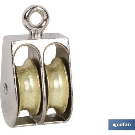 Poulie double fixe nickelée, 12 mm de diamètre, vendue à l'unité.