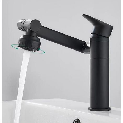 Robinet de Lavabo en Acier Inoxydable Robinet d'Eau Chaude et Froide Multifonctionnel Rotatif Universel, Peinture Noire (1/5)