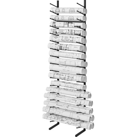 VEVOR Support de rangement de plans 16niveaux, suspendu, 2rouleaux/pneu, robuste, pour stockage et affichage d'affiches, plans techniques et documents grand format (1/5)