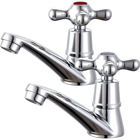 Paire de robinets de lavabo, robinets de salle de bain, mélangeurs, robinet de bain chaud et froid, robinet en laiton - Chromé (1/4)