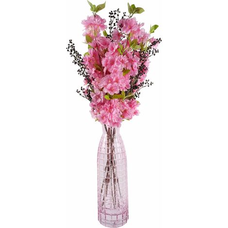 100cm Pink Artificial Blossom and Berries Glass Vase (1/4)
