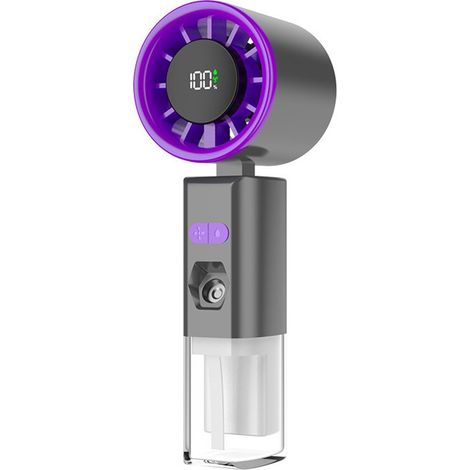 Mini ventilateur à main portable avec brumisateur d'eau, 5 vitesses, rechargeable, pour voyage, bureau et vacances, gris (1/5)