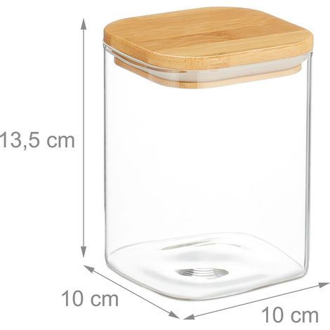 Set di 3 barattoli quadrati per la conservazione in cucina 12 x 12 x 15 cm ermetici design naturale in vetro trasparente 130013097
