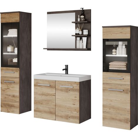 Conjunto de mueble de baño Scientia IV, Madera gris + Castaña