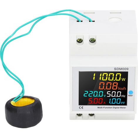 Einphasen-Digitalanzeige-Leistungsfaktormesser, Voltmeter, Amperemeter, Frequenzmesser, Wechselstrom 40-300V, misst Spannung und Stromstärke (Hz). (1/5)