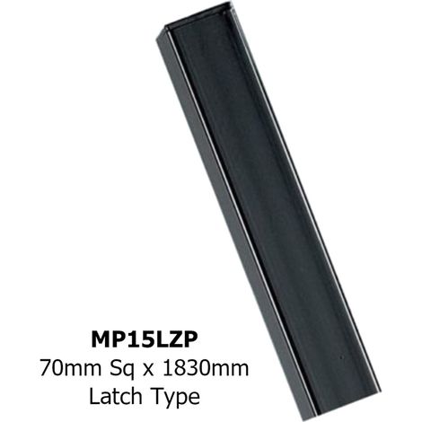 Square Flat Top Concrete-In Posts, Latch - Solid Steel - L70 x W70 x H1830 mm - Electro Galvanised/Black Powder Coated