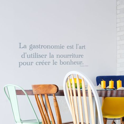Sticker autocollant décoratif 68 cm X 24 cm, citation: "Créer le bonheur avec la nourriture - Théodore Zeldin" (1/2)